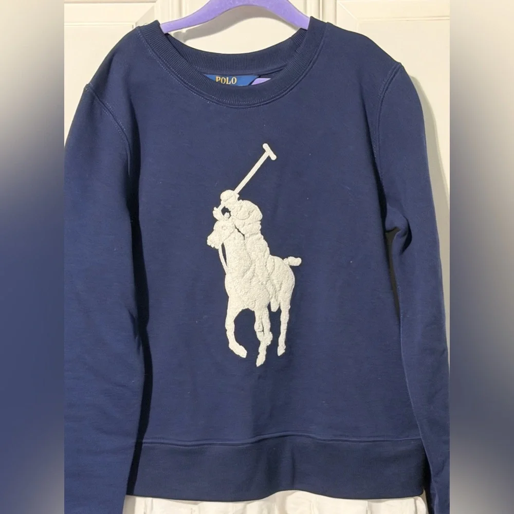POLO Ralph Lauren Girls' Big Pony Appliqué Fleece Sweatshirt Dress Size L 12/14 - Picture 3 of 7